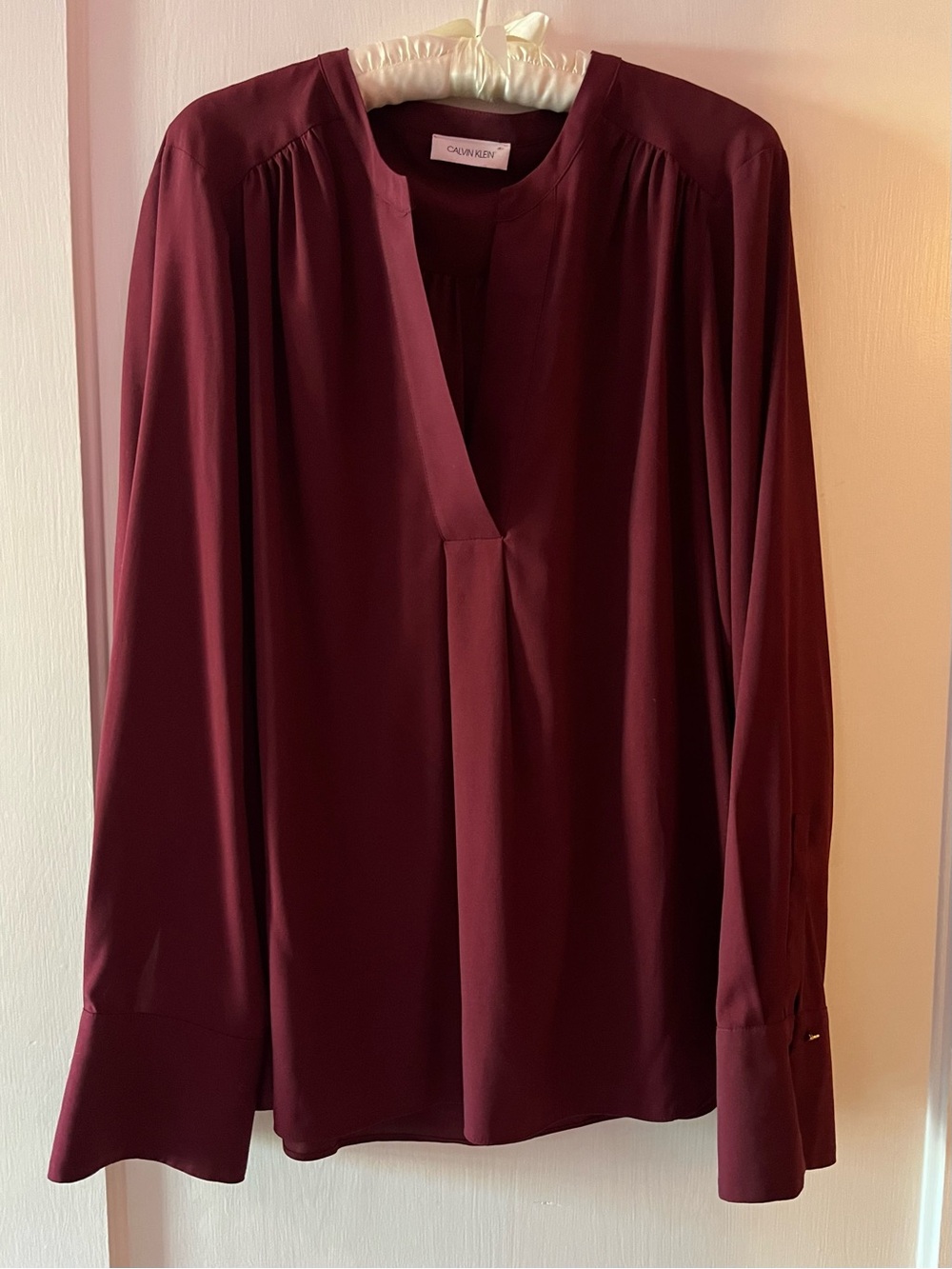 Calvin Klein Women's Burgundy V-Neck Long-Sleeve Blouse